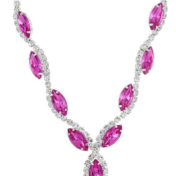 Elegant 3pcs Crystal Jewelry Set with Faux Pink Zirconia & Rhinestone Clutch - Picture 2 of 5